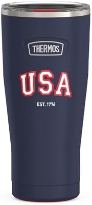 THERMOS Icon Series 24oz Stainless Steel Tumbler with Slide Lock Lid, Leakproof, Fits Cupholder, Dishwasher Safe, Griptec™ Non‑Slip Base, Keeps Drinks Hot 6 Hrs/Cold 22 Hrs, Navy USA