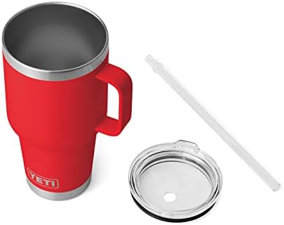 YETI Rambler 35 oz Tumbler with Handle and Straw Lid, Travel Mug Water Tumbler, Vacuum Insulated Cup with Handle, Stainless Steel, Rescue Red