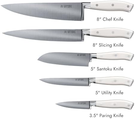 Yatoshi Knives Yatoshi Magnetic Kitchen Knife Block Set 6 Pcs White - Pro Kitchen Knife Set Ultra Sharp High Carbon Steel