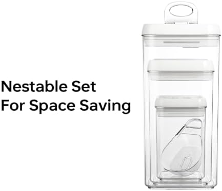 Felli Flip Tite Acrylic Food Storage Container with Lid 6” XL Air Tight Ring Seal Flip Top, Plastic Kitchen Baking Canister for 5 lb Flour Sugar Rice Protein Powder Pantry Organizer (Nest-M, White)