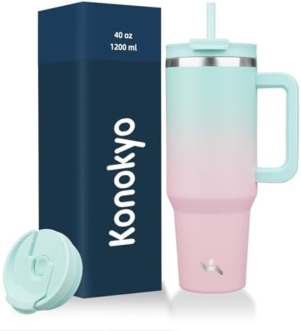 Konokyo 40 oz Insulated Tumbler Water Bottle with Handle, Straw Lid