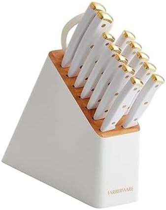 Farberware 15-Piece Kitchen Knife Block Set, White and Gold