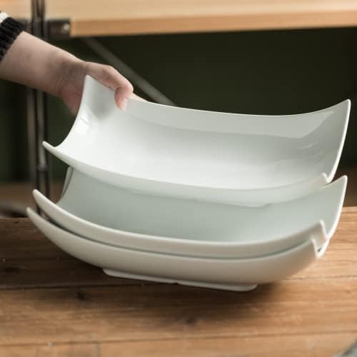 Gomakren 12 Inch White Porcelain Serving Platter Dishes Set of 3 Deep Bowl