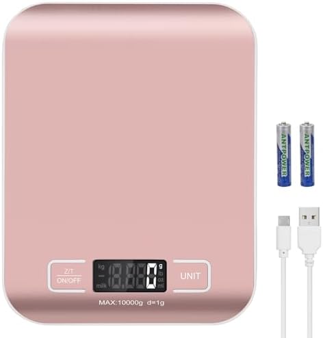 Digital Shipping Scale,Stainless Steel Panel, Accurate Portable Postal Scale for Packages, Small Business,Kitchen, Food, Handmade, Liquids, and Boutique (Rose Gold Rechargeable(10kg/1g))