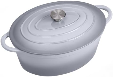 Enameled Oval Dutch Oven Pot with Lid, 7 QT Cast Iron Dutch Oven with Dual Handles for Cooking, Bread Baking, Frying, Non-stick Enamel Coated Oven (Grey)