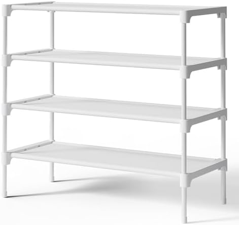 Kitsure Shoe Rack - Non-Woven Shoe Rack Shelf, 27.5" Wide - 4 Tier, White