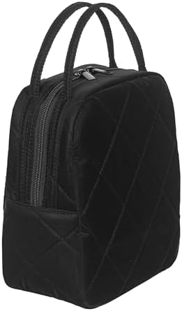 Machine Washable Women Quilted Fabric Insulated Reusable Cooler Lunch Bag Tote Adult Thermal Lunch Box Storage Bag for Ｗork (Black #3)
