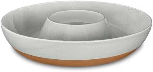 Mora Ceramic Chips and Dip Serving Tray: Large Divided Party Bowl Set for Chips & Salsa, Veggies & Dip, Fruit, Snacks, Entertaining, Hosting, etc. Minimalist Design for the Modern Hostess - Earl Grey