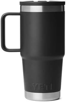 YETI Rambler 20 oz Travel Mug with Flip Straw Lid – Stainless Steel, Vacuum Insulated, Leakproof, Cup Holder Friendly, Black