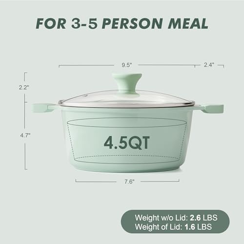 SENSARTE Ceramic Nonstick Stock Pot with Lid, 4.5 Quart, Green