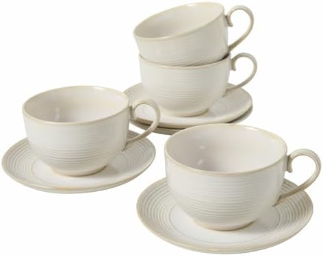 12Oz Coffee Cups with Saucers, Ceramic Cappuccino Cups Set of 4, Cappuccino Mugs Set, Tea Mugs and Saucer, Large Coffee Cup for Espresso, Latte, Microwave Dishwasher Safe Drinkware