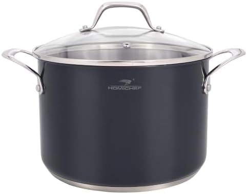 HOMI CHEF Navy Gray NICKEL FREE Stainless Steel 7 Quart Stock Pot with Glass Lid (Non Coating, 9.5 Inch) - No Toxic 7 qt Stockpot With Lid