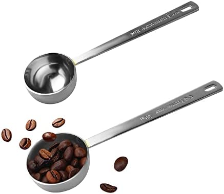 Coffee Scoop, Stainless Steel Coffee Spoons Set, 1 tablespoon (15ml) and 1 tablespoons (30ml) Measuring Spoon, Tablespoon Measure Spoon for Coffee, Milk Powder, Fruit Powder, 2 Pack(Long)