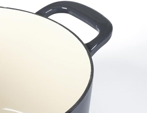 Martha Stewart Gatwick 7 QT Enamel Cast Iron Dutch Oven – Gray, Durable Heavy-Duty Dutch Oven for Slow Cooking, Braising, and Baking