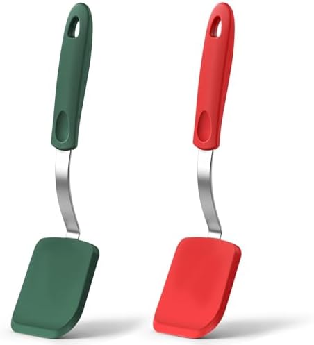 2 Pcs Mini Silicone Cookie Brownie Spatula,Solid Flat,Red, Green