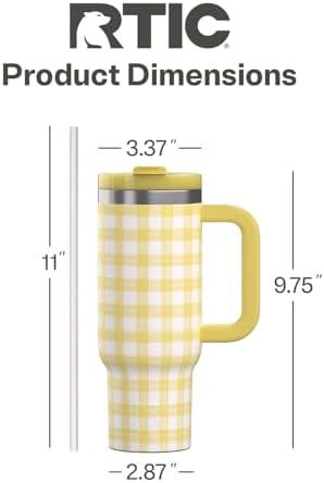 RTIC 30oz Road Trip Tumbler, Insulated, Ceramic Lined, Sunlight Gingham