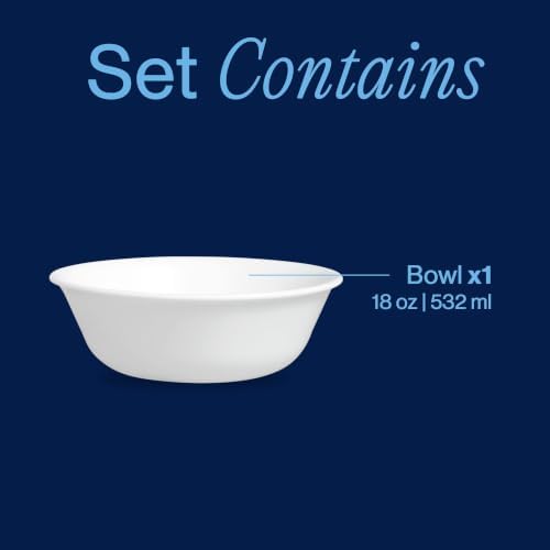 Corelle Vitrelle 6-Piece Soup/Cereal Bowl Set Triple Layer Glass and Chip Resistant, 18-Oz Lightweight Round Bowls, Winter Frost White