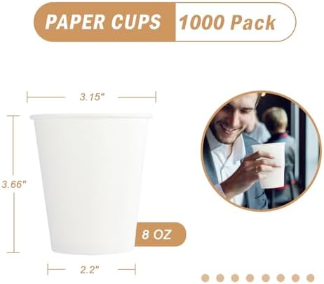 Lamosi 1000 Pack Paper Cups 8 oz, Disposable Coffee Cups, Paper Coffee Cups