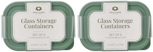 DURA LIVING Glass Food Storage Containers with Lids — 12 Piece — 24.4 oz Glass with BPA-Free Leak Resistant Stackable Lids — Microwave, Oven & Dishwasher Safe — Ideal for Meal Prep & More - Soft Sage