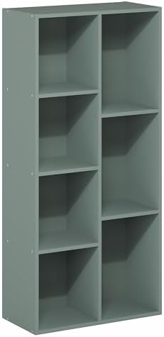 Furinno LUDER Book Shelf, 7-Cube Bookshelf, Bookcase with Open Shelves, 9.4 x 19.5 x 41.7, Easy Assembly, for Living Room, Bedroom, Home Office, Sage Green
