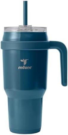 REDUCE 40 oz Stainless Steel Tumbler with Handle - Dual-Wall Vacuum Insulated Travel Mug, Sweat-Proof Lid & Reusable Straw - Keeps Drinks Cold for 24 Hrs, Fits Cupholders, Dishwasher Safe - Dark Web