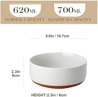 MALACASA Cereal Bowls Set of 6,24 OZ Ceramic Bowls for Kitchen,Khaki White