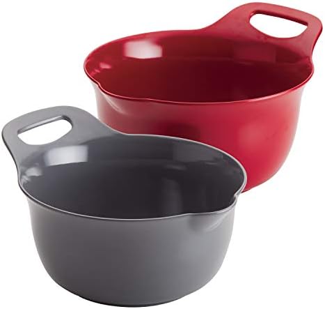 Rachael Ray Tools and Gadgets Nesting / Stackable Mixing Bowl Set with Pour Spouts and Handle - 2 and 3 Quarts, Red and Gray