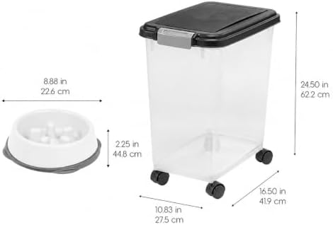 IRIS USA Dog Food Container & Slow Feeder Bowl, Up to 30 lbs, Black