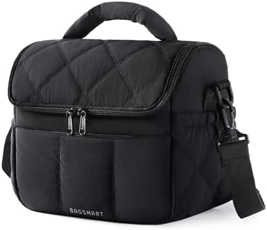 BAGSMART Insulated Lunch Bags for Women, Cute Quilted Lunch Box, Black