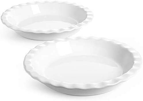 LE TAUCI Ceramic Pie Pans for Baking, 9 Inch, 36 OZ, Set of 2, White