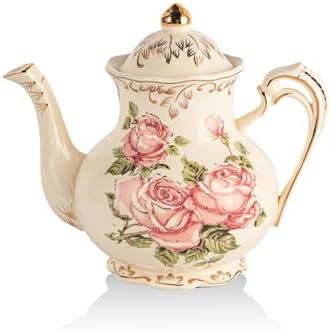YOLIFE Small Pink Rose Teapot with Infuser, 25 OZ / 2 Cup Tea Pot