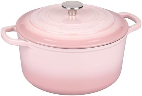 VORRINGARD Enameled Cast Iron Dutch Oven Pot with Lid, for Sourdough Bread Baking, Round Dutch Ovens, 6 Quart, Pink