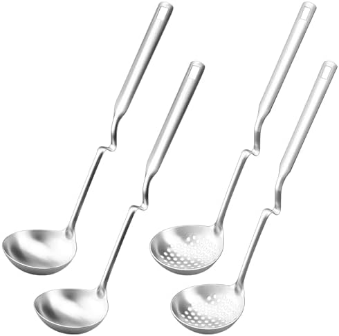 4pc Stainless Steel Ladle Set, Long Handle Hot Pot Soup & Slotted Spoons