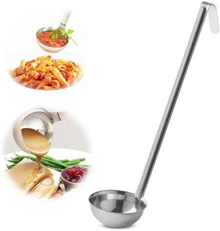 Ladle - Durable Stainless Steel Ladle Serving Measuring Soup Dressing Sauce Gravy Sturdy Dependable Long Handle for Kitchen (1, 5 Oz.)