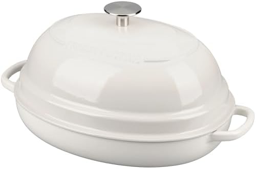 EDGING CASTING Enameled Oval Cast Iron Dutch Oven Pot with Lid, Bread Dutch Oven for Sourdough Bread Baking, Dutch Oven Bread, Bread Oven, 6QT, White