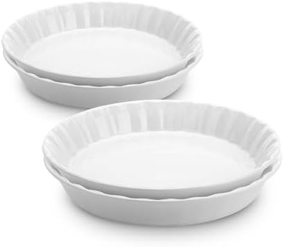 Brew To A Tea BTaT- Ceramic Pie Pan for Baking, 4 Pack, 10.5" & 9.5", Porcelain Ceramic Pie Plate for Salad, Pasta, Fruit and Tart, Freezer, Oven, Microwave and Dishwasher Safe