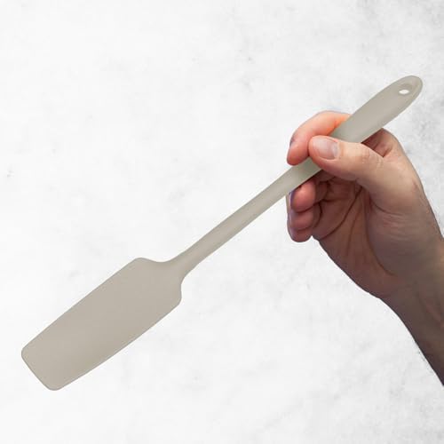 2-Pack Silicone Small Jar Spatulas with Long Handle, Upgraded Heat Resistant Spatula for Non Stick Cookware, Seamless Design, Stainless Steel Core, BPA Free Spoonula, Khaki