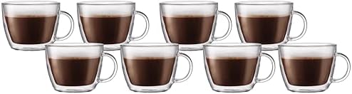 Bodum 15oz Double Wall Latte Mug, High-Heat Borosilicate Glass, Set of 2, Clear (Pack of 4)