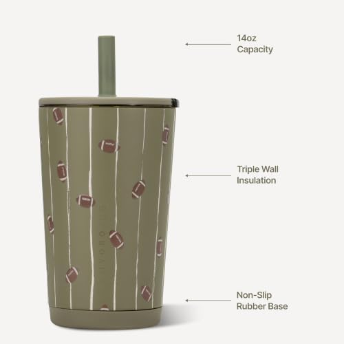 HydroJug Everyday Tumbler 14 oz, Ceramic-Lined Straw Cup, Football