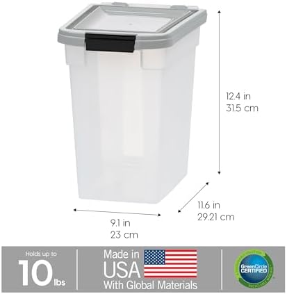 IRIS USA Dog Food Storage Container, Up to 10 lbs, Clear/Gray, Made in USA