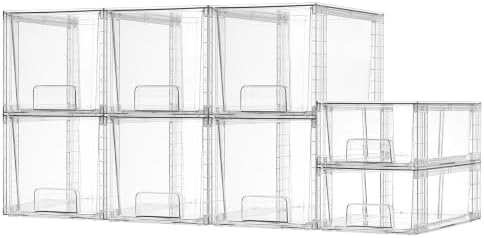 Vtopmart Clear Stackable Storage Drawers, 8 Pack Medium Set