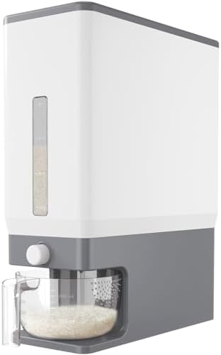 Lifewit Rice Dispenser 25 Lbs, Airtight Storage with Measuring Cup, Grey
