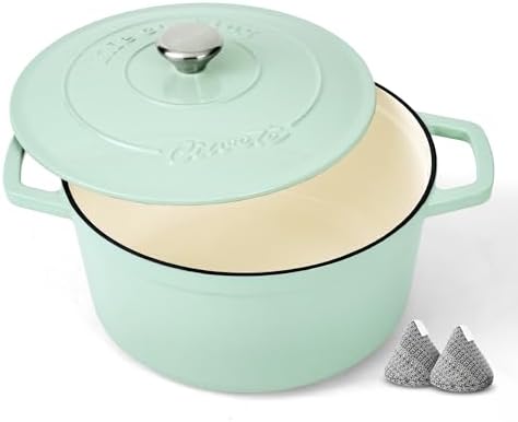 Ciwete Enameled Cast Iron Dutch Oven Pot, 4.4 Quart, Light Green