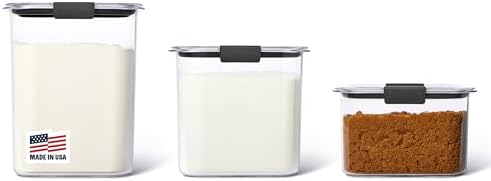 Rubbermaid Brilliance Plastic Food Storage Pantry Baking Set, 3 Containers with Lids (6 Pieces Total), BPA-Free, Clear