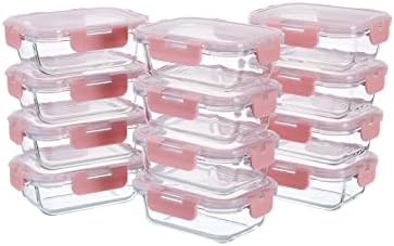 GULFLIN 12 Pack, 12oz Small Glass Food Storage Containers, Pink Set