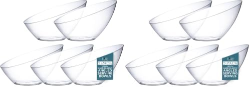 Posh Setting Crystal Clear, Disposable Premium Hard Plastic Medium Angled Bowl, Party, Salad, Snack and Fruit Bowl 10 Pack