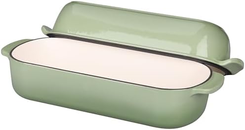 EDGING CASTING Enameled Cast Iron Loaf Pan with Lid, Bread pan, Dutch Oven Bread pan for Homemade Sourdough Bread Baking, 12.5x5.5 inch, 5qt, Pistachio Green