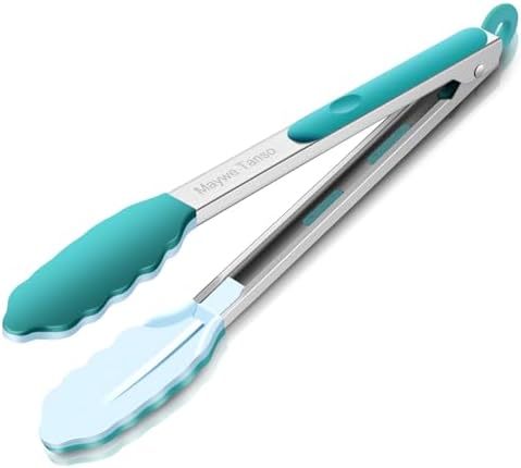 12-Inch Kitchen Tongs for Cooking with Silicone Tip,Turquoise
