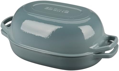 EDGING CASTING Enameled Cast Iron Oval Dutch Oven Pot with Lid, Dutch Oven for Sourdough Bread Baking, Bread Oven, Bread Dutch Oven, Oval Bread Pan, 7qt, Seasalt