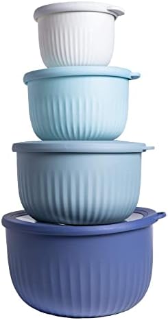 COOK WITH COLOR Prep Bowls with Lids- Wide and Deep Nesting Plastic Small Mixing Bowl Set with Lids, 8 Piece Set - Deep Bowls, Blue